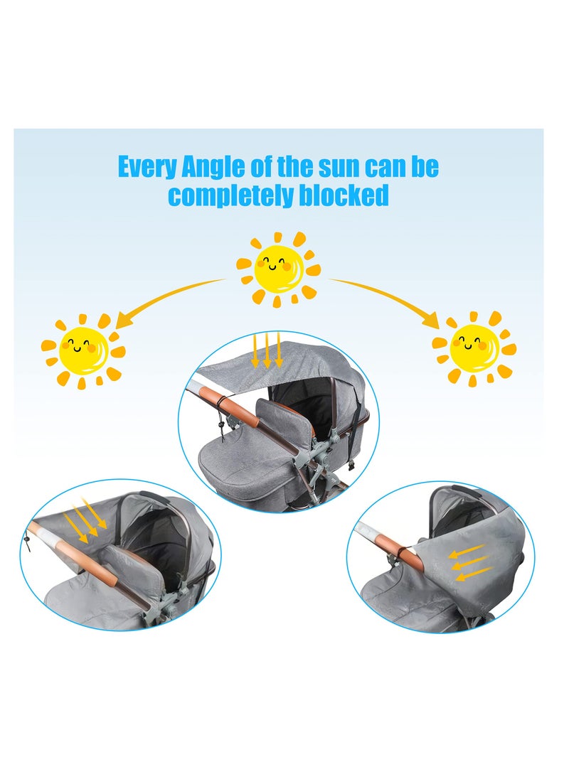SYOSI Pram Sun Shade, Universal Stroller Baby Buggy Sun Canopy, Sun Shade Stroller Awning Canopy Pushchair Parasol Accessories UV Protection, Sun Protection(Grey)  - Image 3