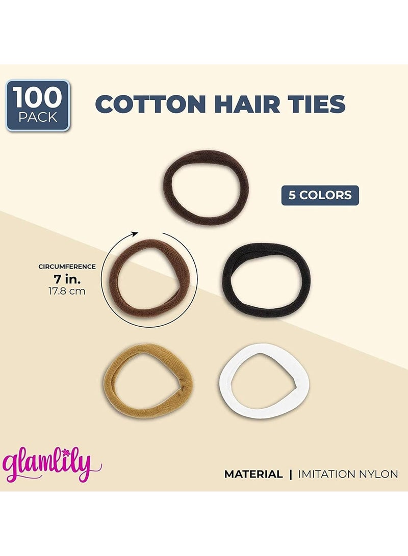 GGOOT Pack Of 100 Seamless Cotton Headband High Stretch Headband No Crease Ponytail Soft Thick Seamless Cotton Hair Ties For Women Girls - Image 3