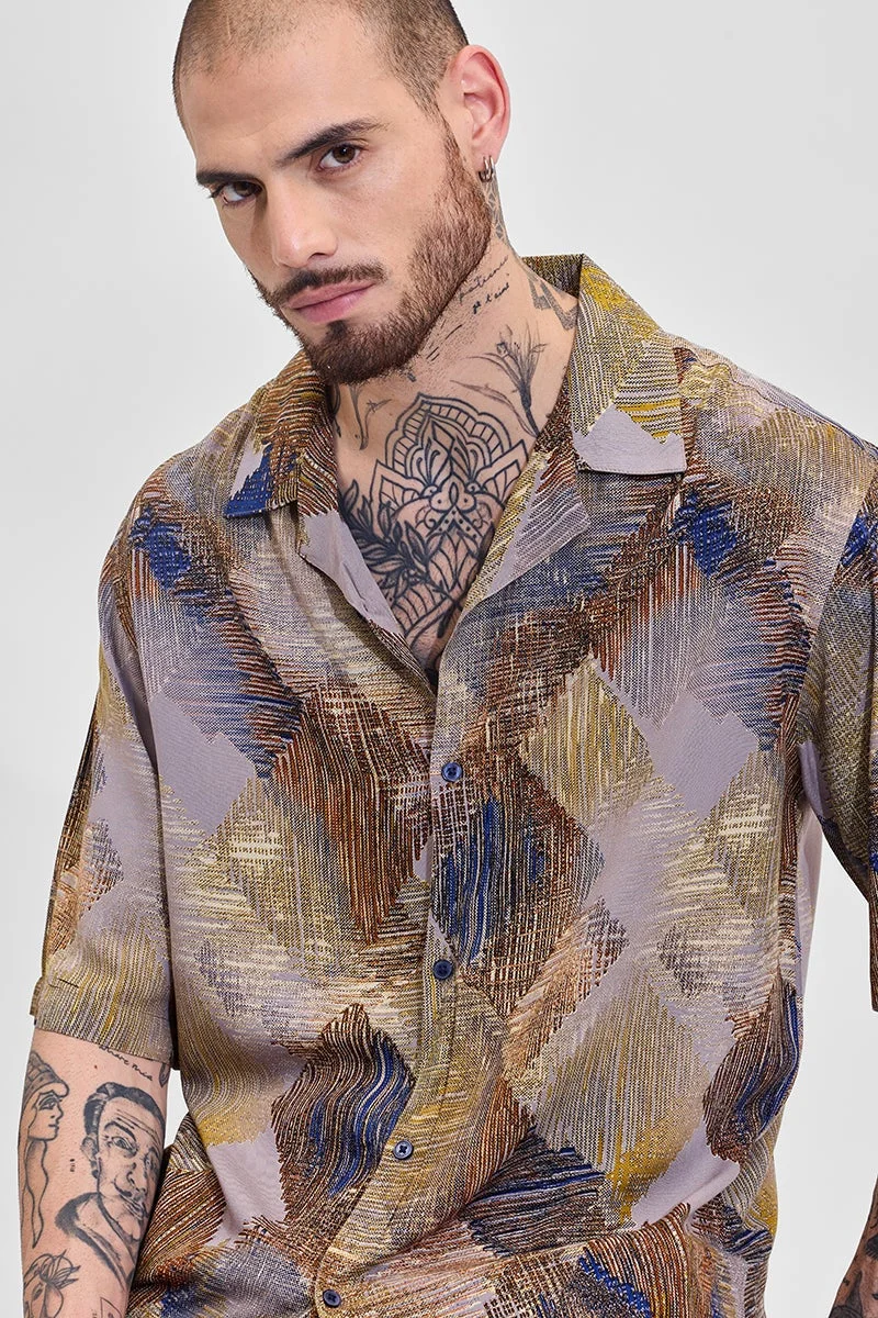 سنيتش قميص بني بقصة صندوقية بتصميم تجريدي