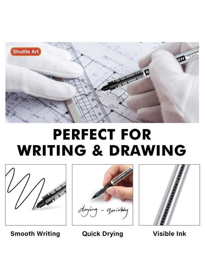 Shuttle Art Rollerball Pens, 25 Pack Black Fine Point Roller Ball Pens, 0.5Mm Liquid Ink Pens For Writing Journaling Taking Notes School Office - Image 4