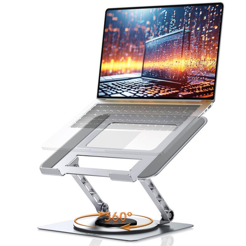 TECKNET Laptop Stand for Desk, 360 Rotating Base, Ergonomic Foldable Computer Stand for Laptop Riser Height Adjustable, Compatible with MacBook Pro, All Laptops 10-17" - Silver - Image 1