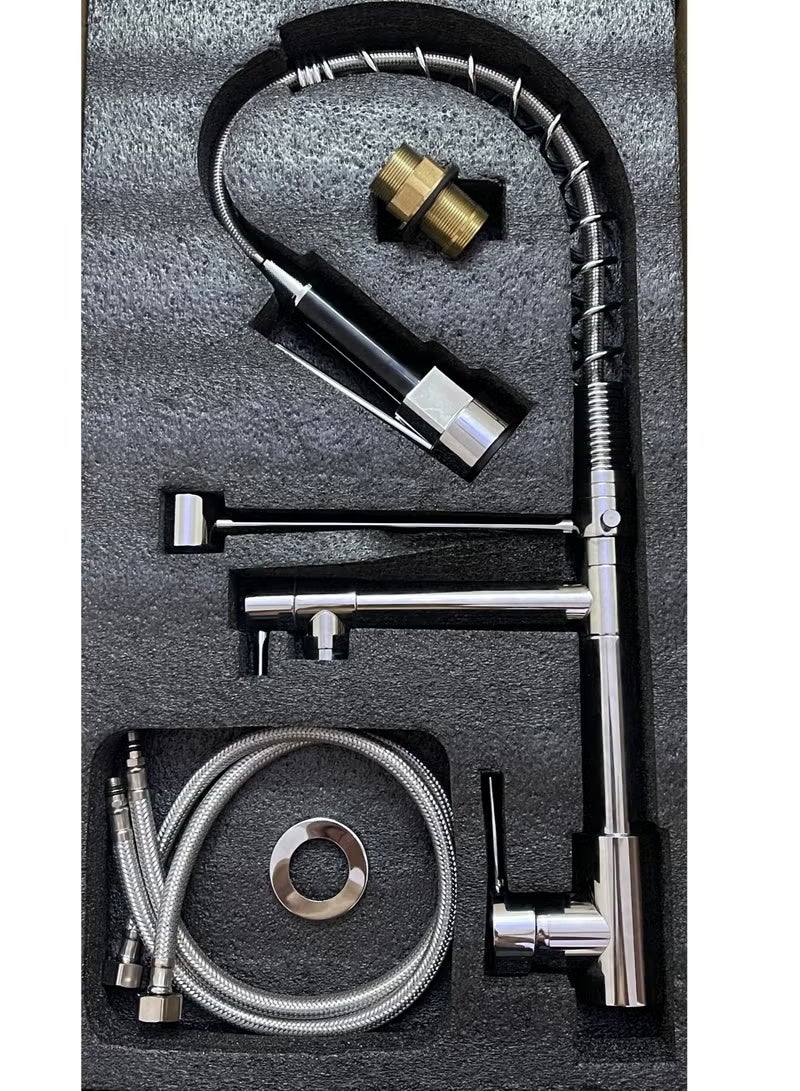 Kana Faucet Kitchen Kitchen faucet with shower 360° swivel Mixer tap Spiral spring faucet Sink faucet Brushed spiral spring faucet - Image 5