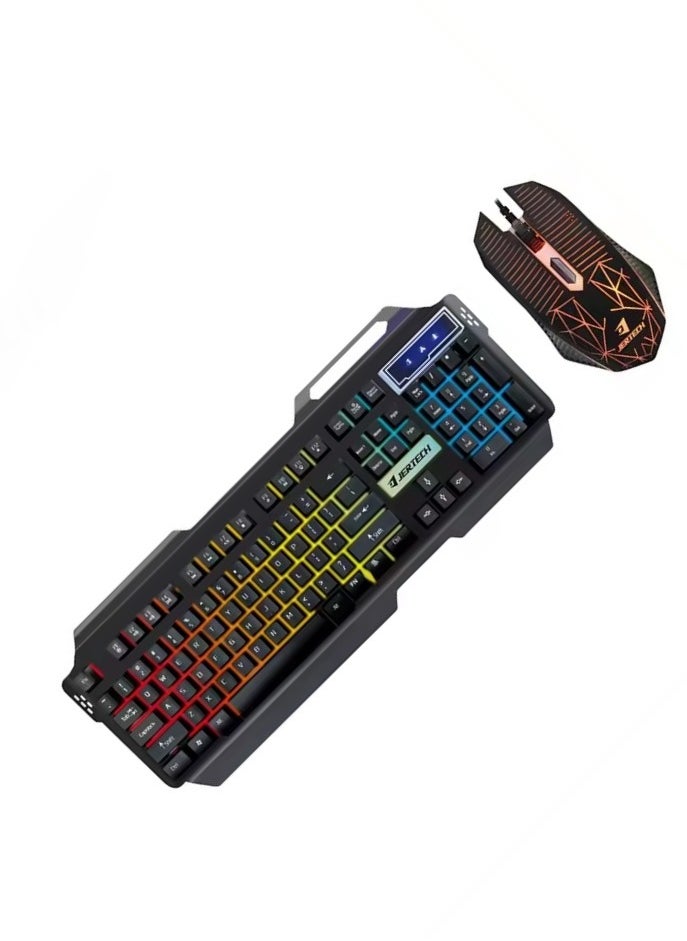 JERTECH KM 950 - كومبو كيبورد وماوس للالعاب يو اس بي - مع تأثيرات الإضاءة الرائعة - رد فعل سريع للمفاتيح - تصميم عصري وحديث باعلي جوده - الأسود