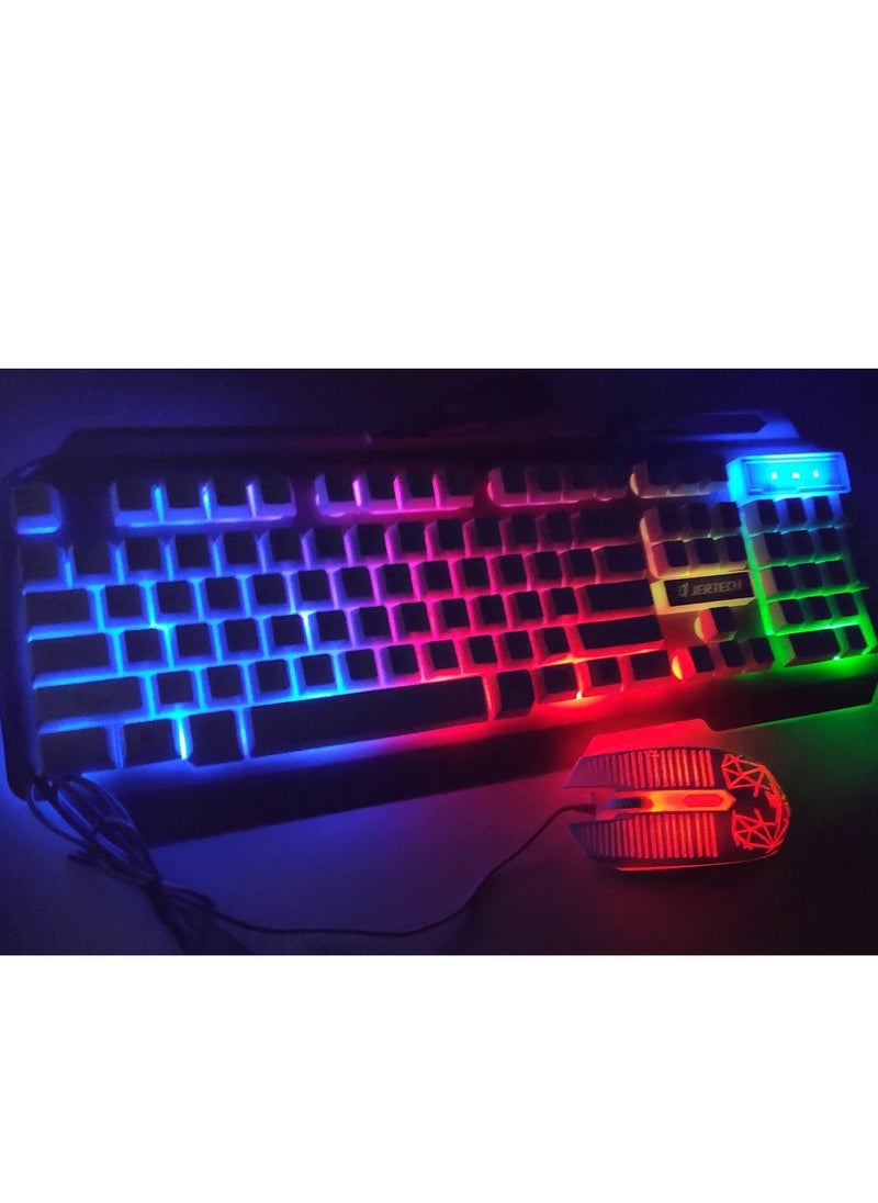 JERTECH KM 950 - كومبو كيبورد وماوس للالعاب يو اس بي - مع تأثيرات الإضاءة الرائعة - رد فعل سريع للمفاتيح - تصميم عصري وحديث باعلي جوده - الأسود