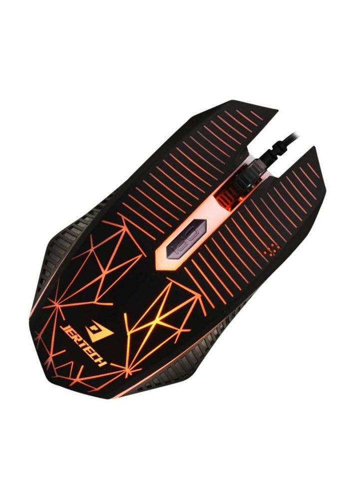 JERTECH KM 950 - كومبو كيبورد وماوس للالعاب يو اس بي - مع تأثيرات الإضاءة الرائعة - رد فعل سريع للمفاتيح - تصميم عصري وحديث باعلي جوده - الأسود