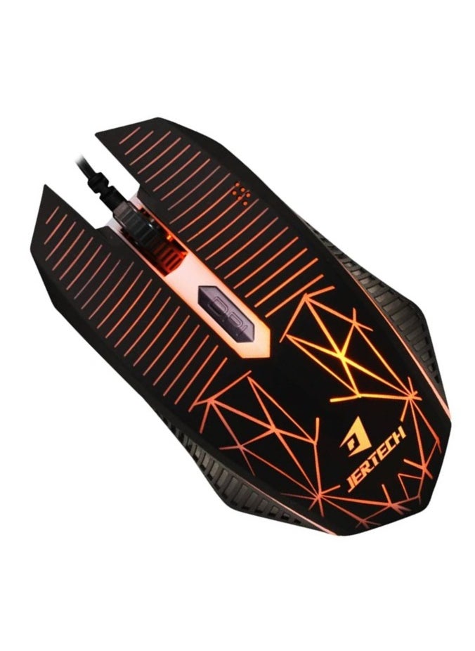 JERTECH KM 950 - كومبو كيبورد وماوس للالعاب يو اس بي - مع تأثيرات الإضاءة الرائعة - رد فعل سريع للمفاتيح - تصميم عصري وحديث باعلي جوده - الأسود