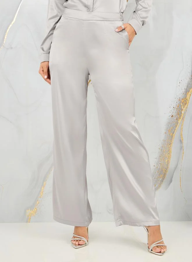 Styli Satin Slim Fit Shirt and Tailored Pant Set
