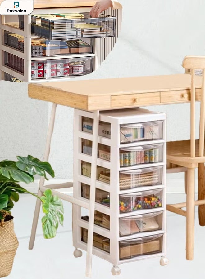 بوكسفالزور خزانة تخزين متعددة الطبقات، عربة تخزين شفافة متعددة الوظائف، خزانة ملفات بأدراج، خزانة تخزين أرضية مع عجلات، منظم تخزين، حاويات تخزين مقاومة للغبار للمنزل والمكتب والمدرسة - Image 1