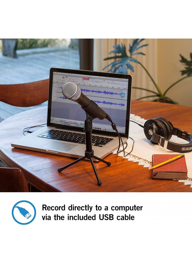 Samson - Samson Technologies Q2U USB/XLR Dynamic Microphone Recording and Podcasting Pack (Includes Mic Clip, Desktop Stand, Windscreen and Cables), silver - Image 1