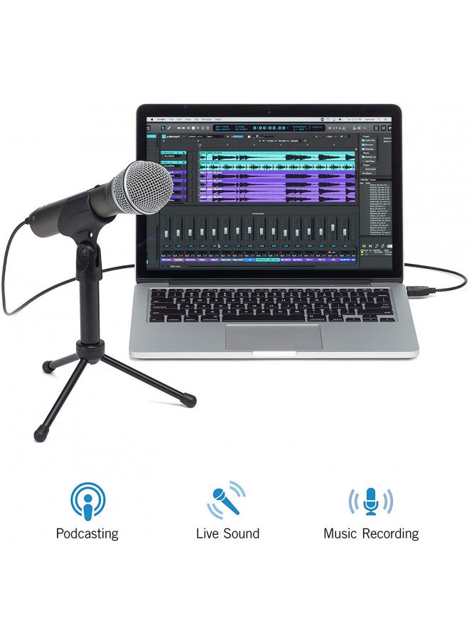 Samson - Samson Technologies Q2U USB/XLR Dynamic Microphone Recording and Podcasting Pack (Includes Mic Clip, Desktop Stand, Windscreen and Cables), silver - Image 1