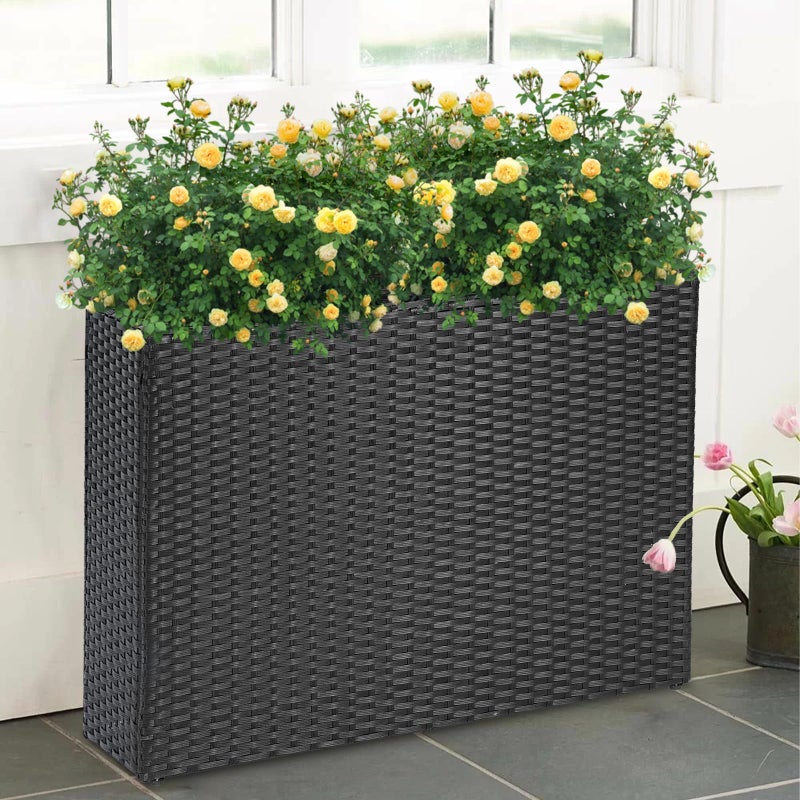 SUNNYPARK Tall Rectangular Planter with Removable Liner, All-Weather PE Rattan Large Modern Planters Indoor Outdoor Flower Plant Pots Garden Box Patio Yard Front Porch Deck - Image 2