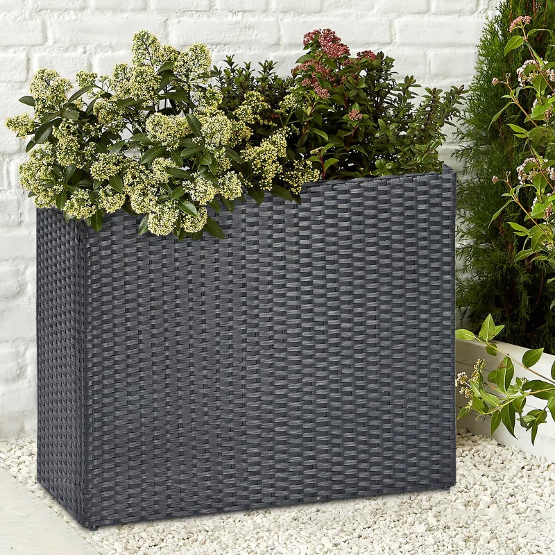 SUNNYPARK Tall Rectangular Planter with Removable Liner, All-Weather PE Rattan Large Modern Planters Indoor Outdoor Flower Plant Pots Garden Box Patio Yard Front Porch Deck - Image 5
