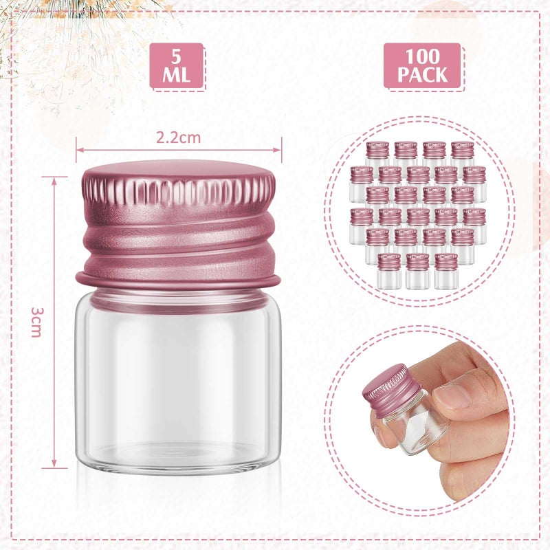 Tessco 100 Pcs 5 Ml Mini Glass Bottles With Screw Caps Tiny Jars Empty Glass Vials With Aluminum Lids Small Powder Container For Cosmetic Sample Essential Oil Specimen Diy Craft Storage (Rose Gold) - Image 2