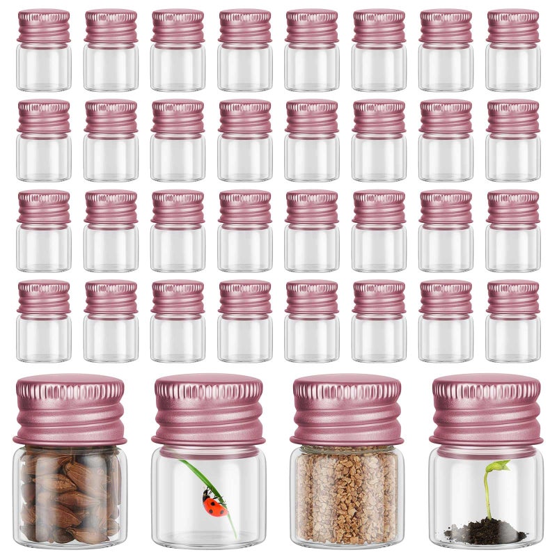 Tessco 100 Pcs 5 Ml Mini Glass Bottles With Screw Caps Tiny Jars Empty Glass Vials With Aluminum Lids Small Powder Container For Cosmetic Sample Essential Oil Specimen Diy Craft Storage (Rose Gold) - Image 1