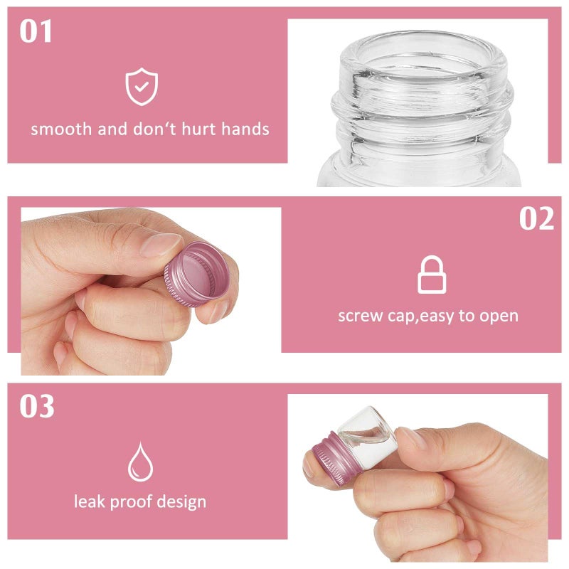 Tessco 100 Pcs 5 Ml Mini Glass Bottles With Screw Caps Tiny Jars Empty Glass Vials With Aluminum Lids Small Powder Container For Cosmetic Sample Essential Oil Specimen Diy Craft Storage (Rose Gold) - Image 3