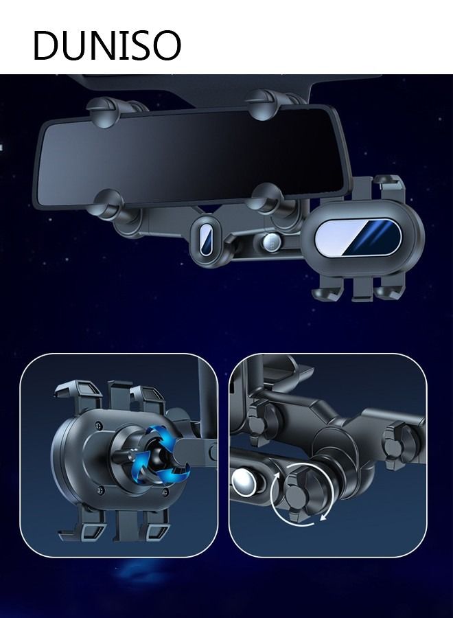 DUNISO Rearview Mirror Phone Holder for Car-360° Rotatable and Retractable Car Phone Holder with Adjustable Length Upgraded Multifunctional Rearview Mirror Phone Holder for All Mobile Phones and All Car - Image 4