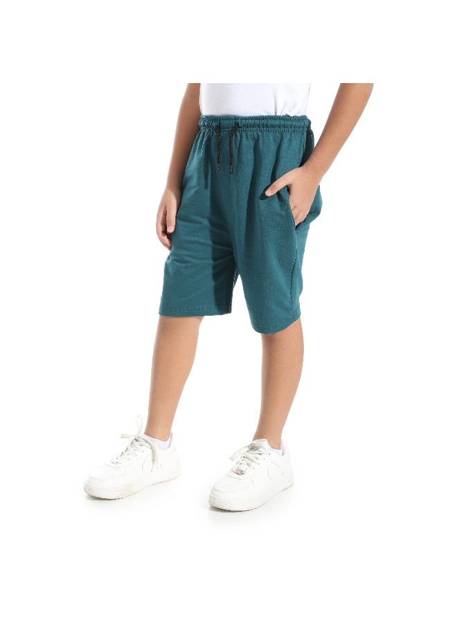 Knee Length Plain Loose Fit Short _ Dark Green