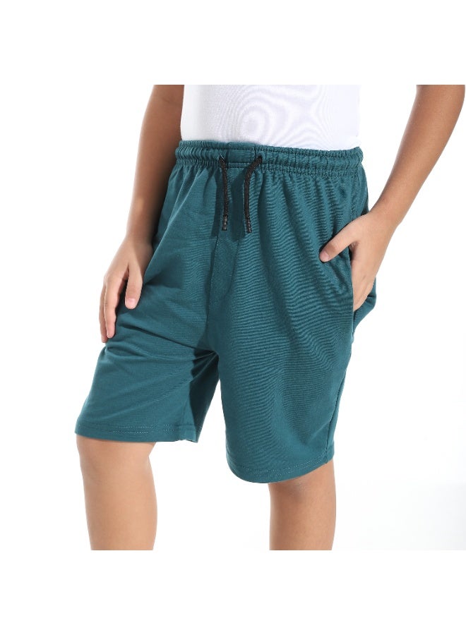 Knee Length Plain Loose Fit Short _ Dark Green