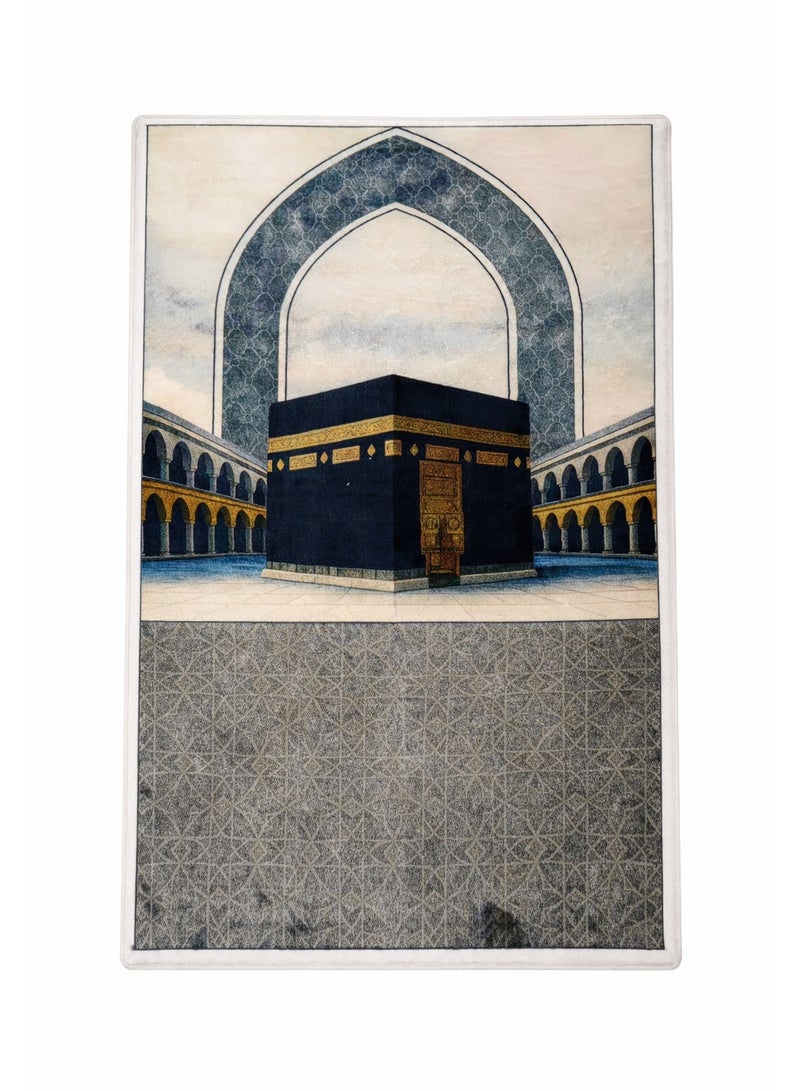 فابينني سجادة صلاة من إسفنج الذاكرة، 70×110 سم، سميكة ومبطنة، سجادة صلاة إسلامية مع دعامة للركبة، هدية لكبار السن، مبطنة ومضادة للانزلاق وخفيفة الوزن، مطبوعة عليها صورة الكعبة المشرفة، رمادي/بيج - Image 2