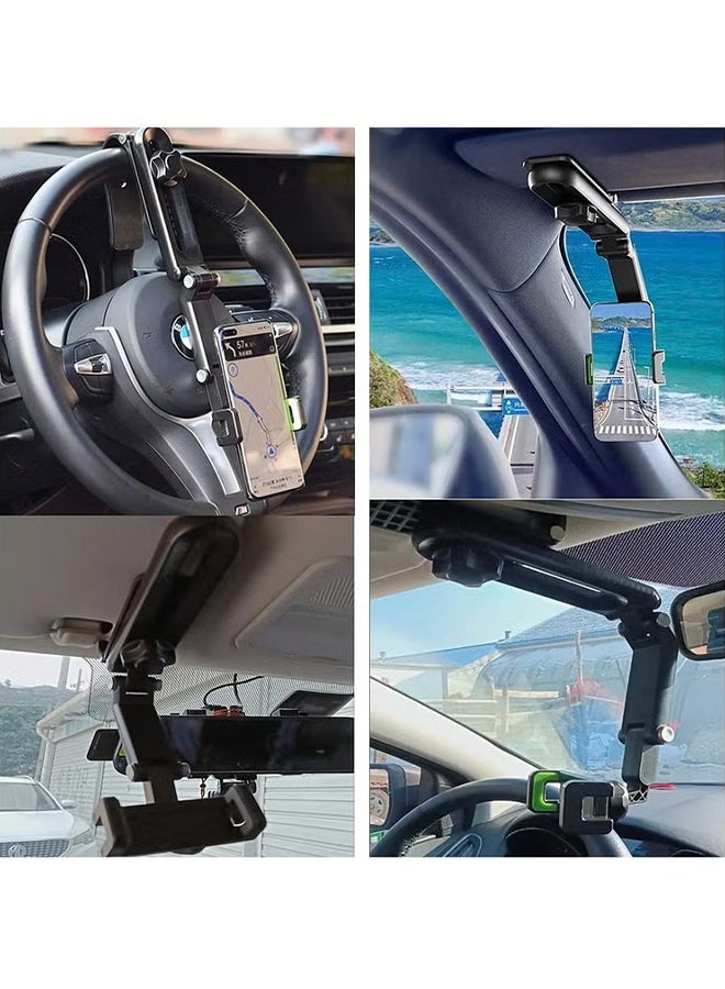 Car Phone Holder for Sun Visor 1080° Rotatable Sun Visor Car Phone Mount Foldable Dashboard Phone Holder for Car Universal Adjustable Spring Clip Car Cell Phone Stand for All Phone - Image 2
