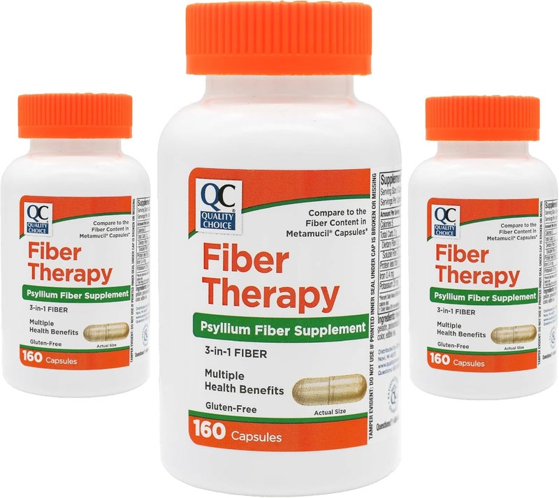 Quality Choice Fiber Capsule Laxative Supplement 160 Ct  Pack of 3 - Image 1