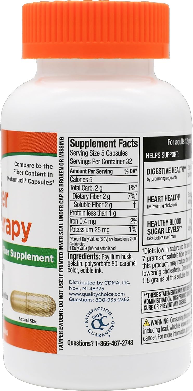Quality Choice Fiber Capsule Laxative Supplement 160 Ct  Pack of 3 - Image 4