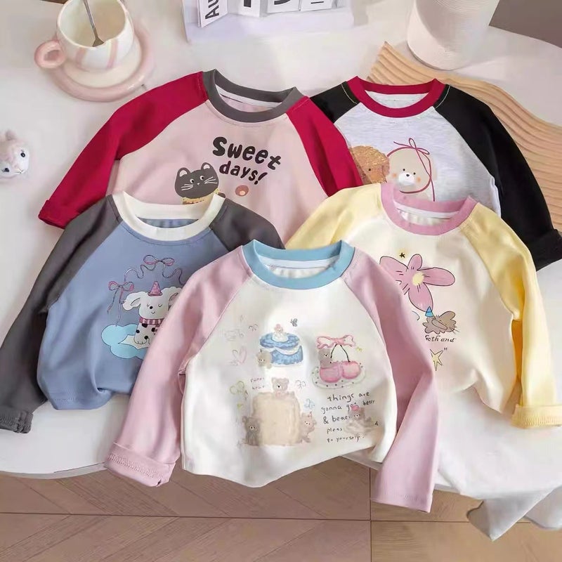100 Cotton Children'S Long-Sleeved T-Shirt Base Shirt All-Match Cartoon Girl'S Color Matching Cute Western Style Top - Image 2
