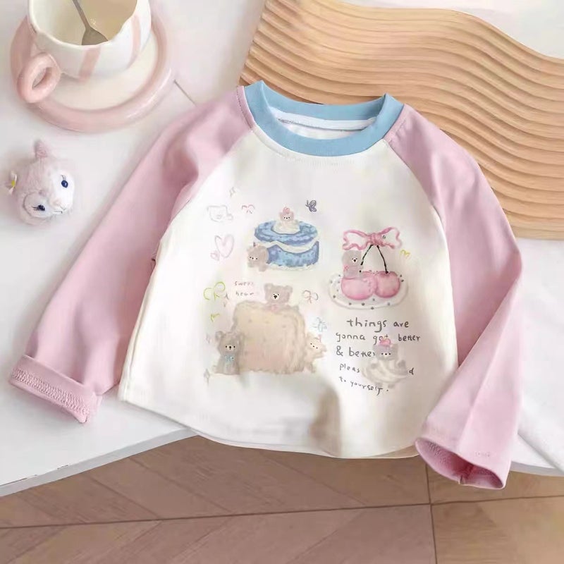 100 Cotton Children'S Long-Sleeved T-Shirt Base Shirt All-Match Cartoon Girl'S Color Matching Cute Western Style Top - Image 1