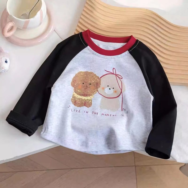 100 Cotton Children'S Long-Sleeved T-Shirt Base Shirt All-Match Cartoon Girl'S Color Matching Cute Western Style Top - Image 4