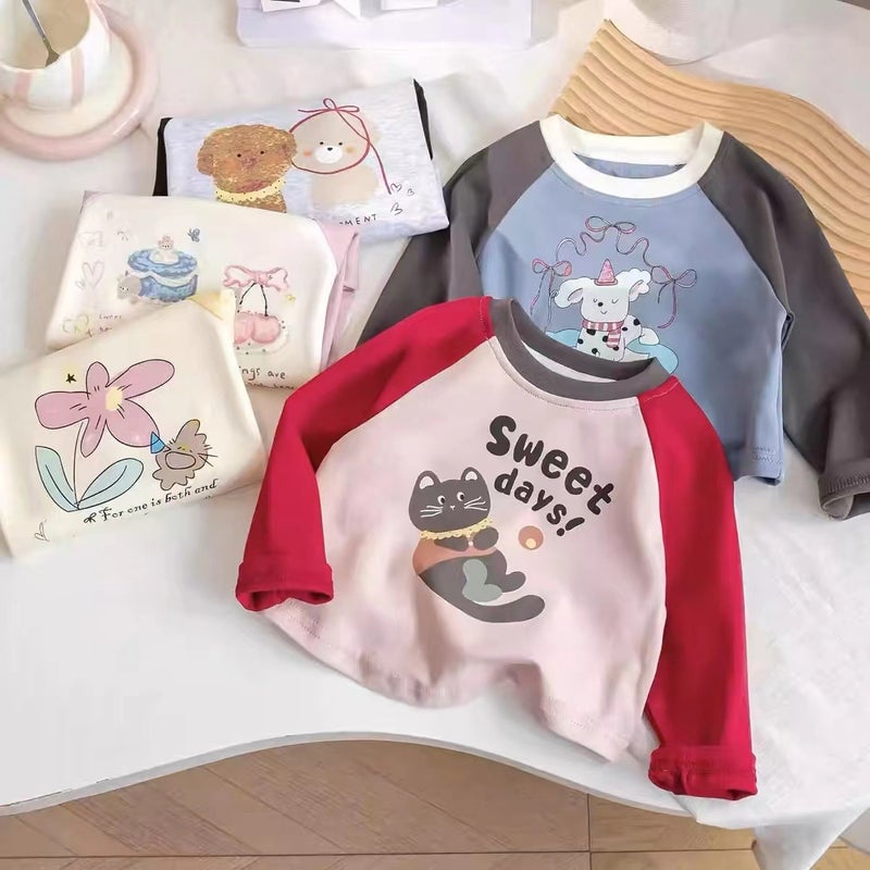 100 Cotton Children'S Long-Sleeved T-Shirt Base Shirt All-Match Cartoon Girl'S Color Matching Cute Western Style Top - Image 3