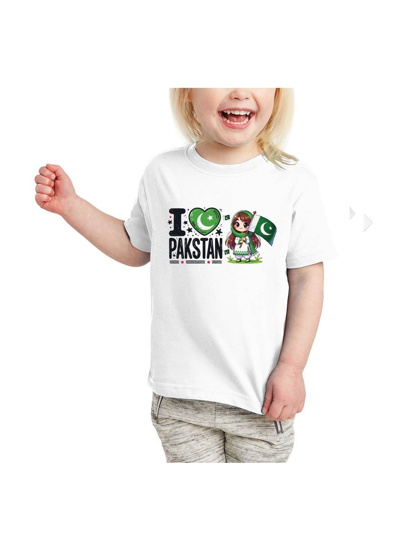 Pakistan Independence Day Kids Girls T-Shirt – Short Sleeve RoundNeck Cotton Tshirt-Ideal for Independence Day Celebrations, School Events - Image 1