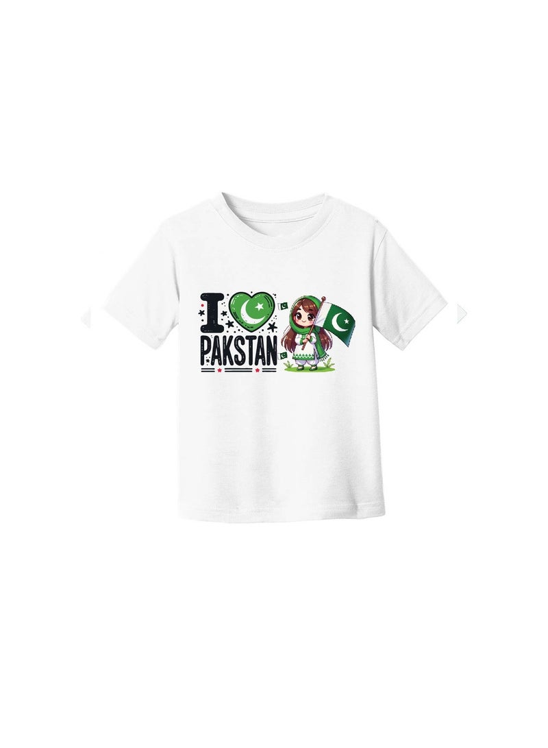 Pakistan Independence Day Kids Girls T-Shirt – Short Sleeve RoundNeck Cotton Tshirt-Ideal for Independence Day Celebrations, School Events - Image 3