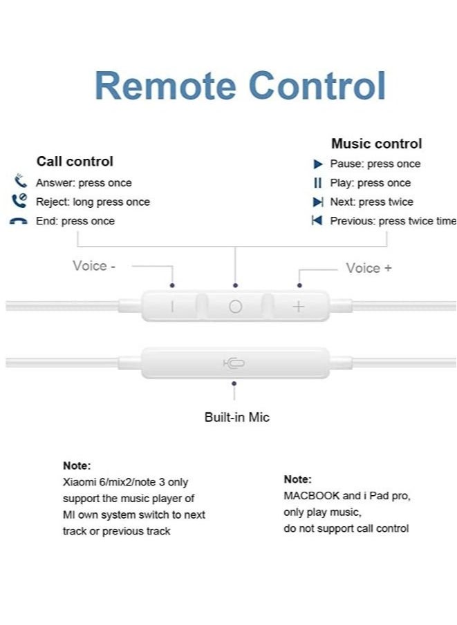 SPON - Type-C Wired Earphones with Built-in Microphone Compatible with Samsung, Apple iPad& iphone 15 pro max-White - Image 1