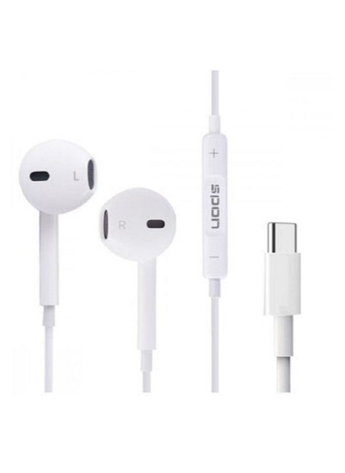 SPON - Type-C Wired Earphones with Built-in Microphone Compatible with Samsung, Apple iPad& iphone 15 pro max-White - Image 1