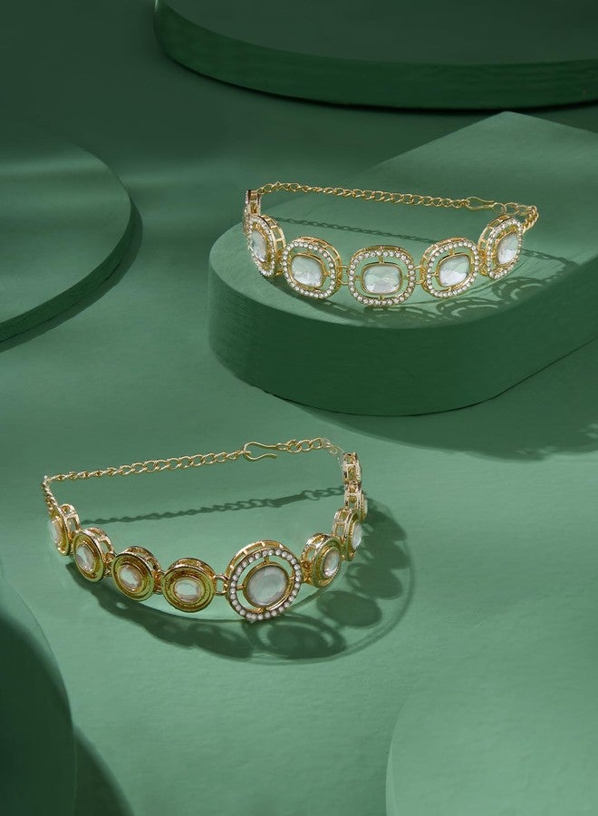 ZAVERI PEARLS Set of 2 Gold Tone Dazzling Austrian Diamonds & Stones Embellished Bracelets For Women-ZPFK17669 - Image 4