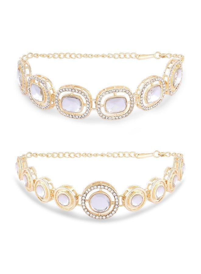 ZAVERI PEARLS Set of 2 Gold Tone Dazzling Austrian Diamonds & Stones Embellished Bracelets For Women-ZPFK17669 - Image 1