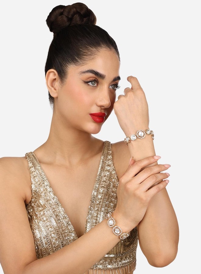 ZAVERI PEARLS Set of 2 Gold Tone Dazzling Austrian Diamonds & Stones Embellished Bracelets For Women-ZPFK17669 - Image 5