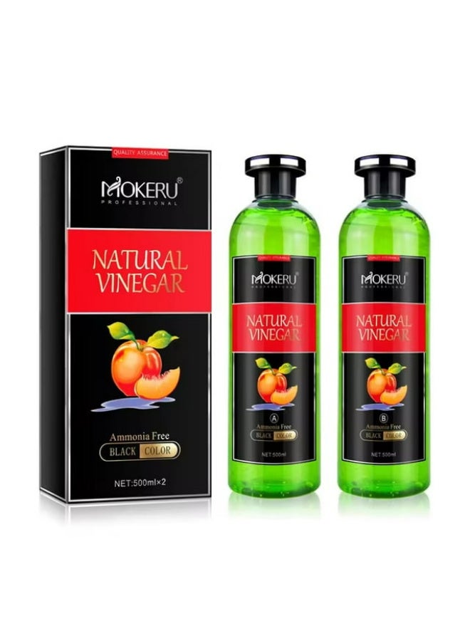 موكيرو جل صبغ الشعر بالخل الطبيعي أسود/بني فاتح عبوة من قطعتين، 500 مل، صبغة شعر فورية خالية من الأمونيا - Image 1