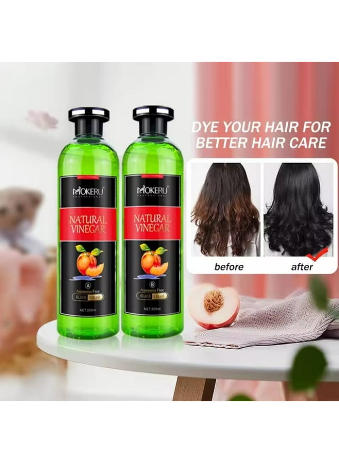 موكيرو جل صبغ الشعر بالخل الطبيعي أسود/بني فاتح عبوة من قطعتين، 500 مل، صبغة شعر فورية خالية من الأمونيا - Image 2
