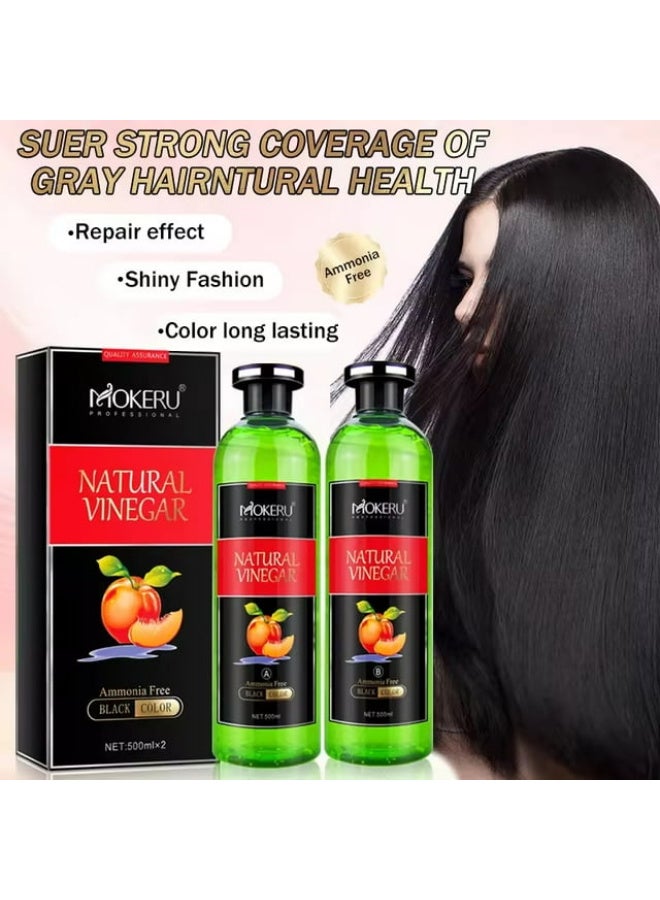 موكيرو جل صبغ الشعر بالخل الطبيعي أسود/بني فاتح عبوة من قطعتين، 500 مل، صبغة شعر فورية خالية من الأمونيا - Image 3
