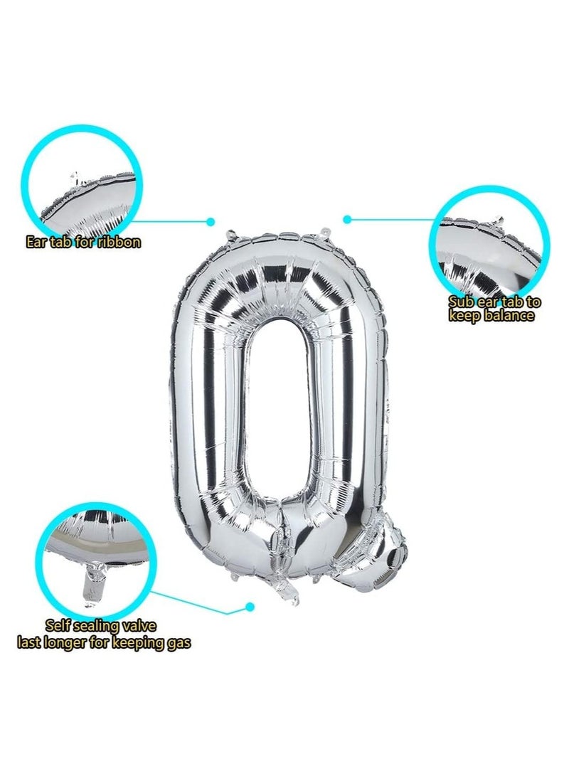 جولد إيدج بالونات هيليوم فضية عملاقة مقاس 32 بوصة على شكل حرف Q من رقائق معدنية، بالون مايلر كبير واحد، زينة حفلات أعياد الميلاد، مستلزمات حفلات استقبال المولود الجديد (Q فضي) - Image 2