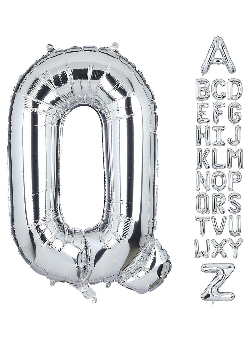 جولد إيدج بالونات هيليوم فضية عملاقة مقاس 32 بوصة على شكل حرف Q من رقائق معدنية، بالون مايلر كبير واحد، زينة حفلات أعياد الميلاد، مستلزمات حفلات استقبال المولود الجديد (Q فضي) - Image 1