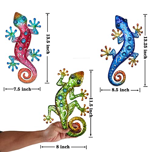 Tuokiuhn Metal Lizards Outdoor Decor Metal Gecko Wall Decoration Geico Lizard 13.5 * 8.5 Inch 3 Pack Set Suitable for Hanging in Yard Or Fence - Image 2