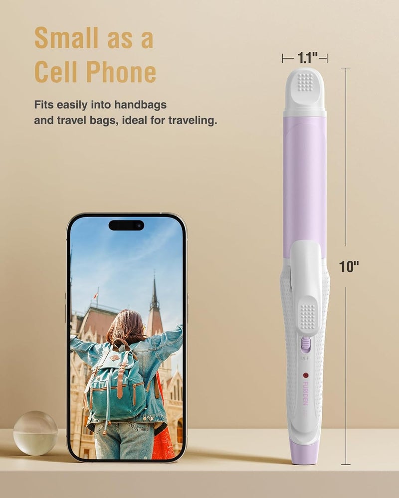 FURIDEN Europe Travel Curling Iron Mini: Dual Voltage Curling Iron for Traveling - Mini Travel Curling Irons 1 Inch with US Plug,Purple 390℉ for Fine/Damaged Short Hair - Image 2