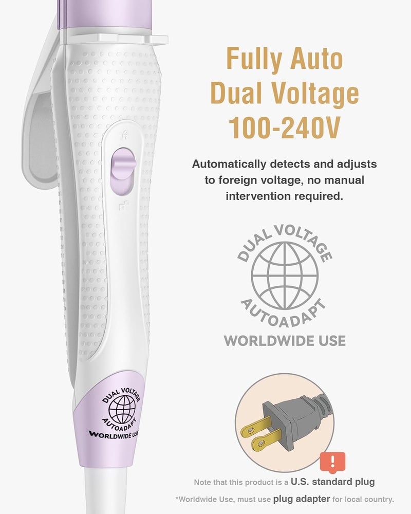 FURIDEN Europe Travel Curling Iron Mini: Dual Voltage Curling Iron for Traveling - Mini Travel Curling Irons 1 Inch with US Plug,Purple 390℉ for Fine/Damaged Short Hair - Image 3