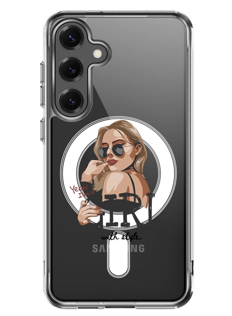 Theodor Magnetic Case for Samsung Galaxy S25 6.2-inch Compatible with MagSafe Wireless Charging, Shockproof Phone Bumper Cover Girl with Style - Image 1