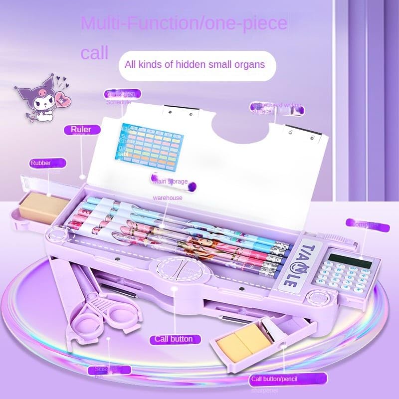 Invite Enterprise Multifunctional School Pencil Box with Calculator Cute Cartoon Stationary Compass for Boys Geometry Kids with Inbuilt Scissor Ruler Eraser&Sharpener Box Best Gift (Pink Unicorn-Calculator) - Image 5