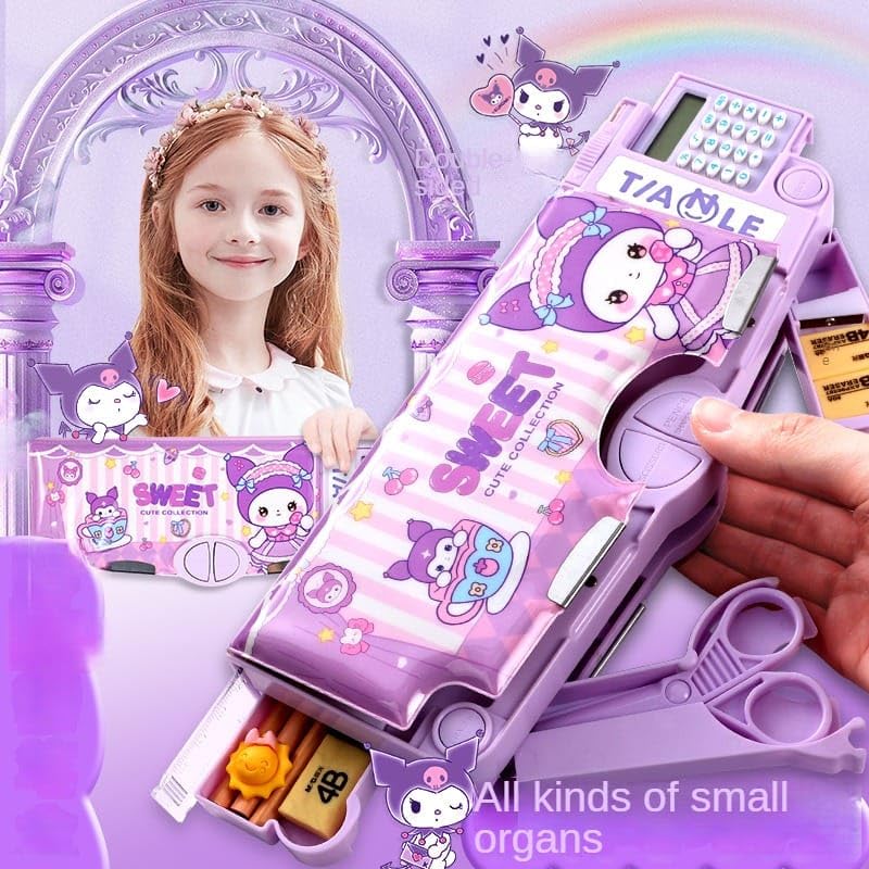 Invite Enterprise Multifunctional School Pencil Box with Calculator Cute Cartoon Stationary Compass for Boys Geometry Kids with Inbuilt Scissor Ruler Eraser&Sharpener Box Best Gift (Pink Unicorn-Calculator) - Image 4