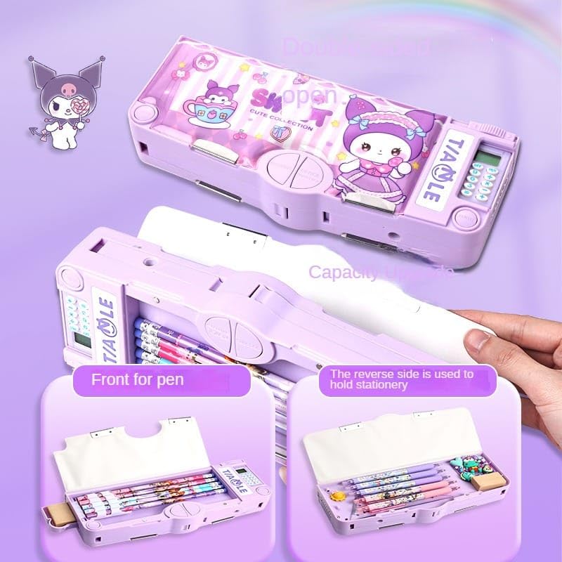 Invite Enterprise Multifunctional School Pencil Box with Calculator Cute Cartoon Stationary Compass for Boys Geometry Kids with Inbuilt Scissor Ruler Eraser&Sharpener Box Best Gift (Pink Unicorn-Calculator) - Image 2