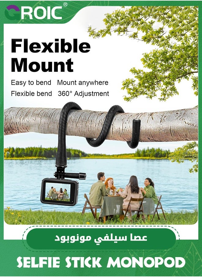 GROIC Camera Flexible Mount, Clamp Phone Stand Stick Pole for GoPro Insta360, Tripod Stabilizer Neck Holder Bike Treadmill Stroller Car Attachment Accessories for Go Pro Hero 12 11 10 9 8 DJI Action  - Image 2